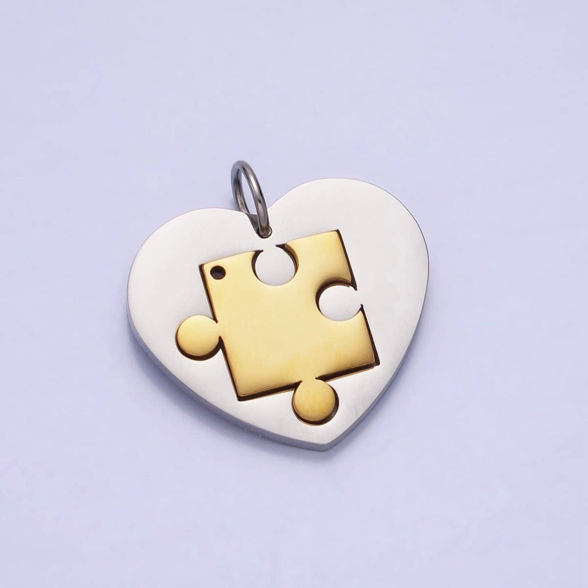 Stainless Steel Puzzle Heart Charm Set in Mixed Metal & Silver | P-927 P-928: Silver