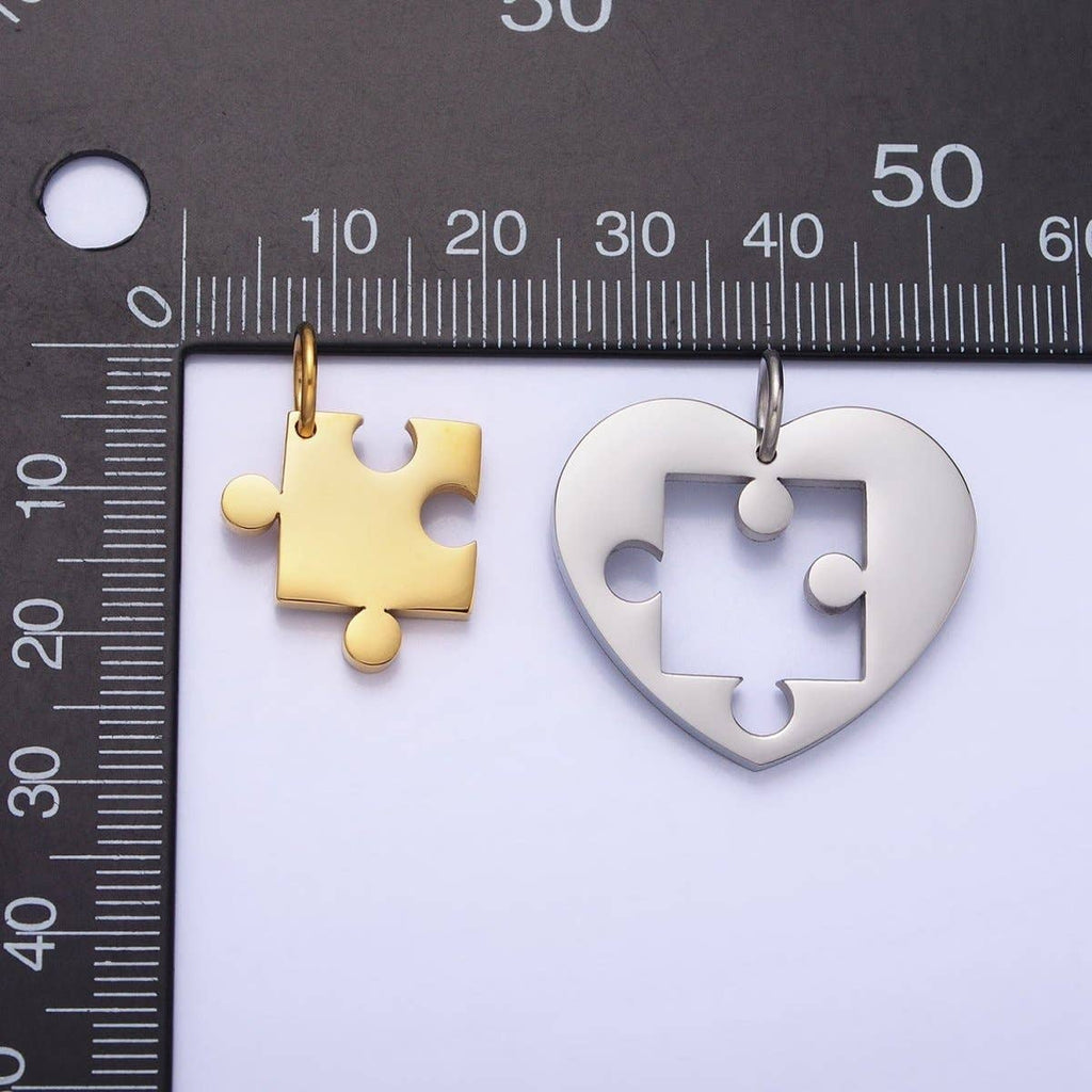 Stainless Steel Puzzle Heart Charm Set in Mixed Metal & Silver | P-927 P-928: Silver