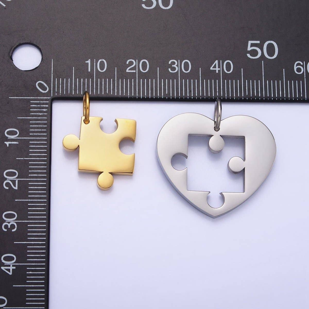 Stainless Steel Puzzle Heart Charm Set in Mixed Metal & Silver | P-927 P-928: Gold