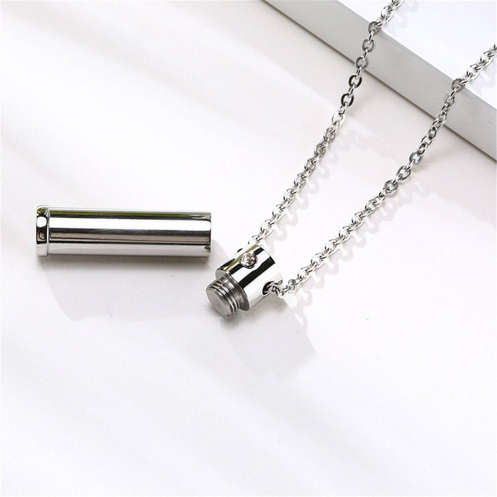 Gold Human Ashes Urn Pendant Necklace in Stainless Steel: Silver / No Engrave