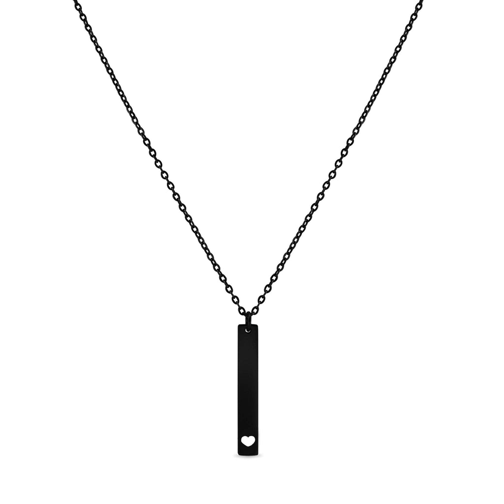 Heart Cutout Vertical Stainless Steel Bar Necklace: Gold