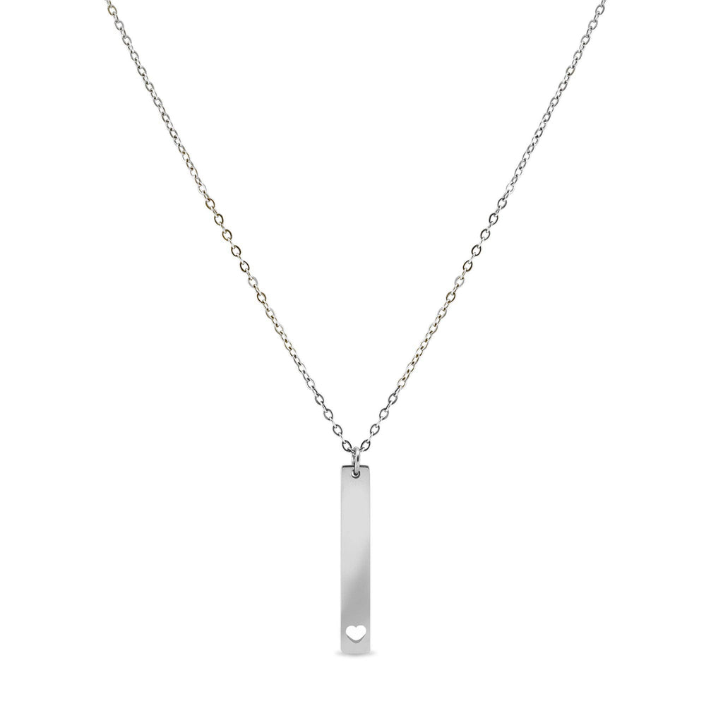 Heart Cutout Vertical Stainless Steel Bar Necklace: Gold