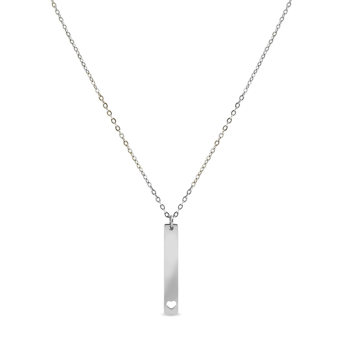 Heart Cutout Vertical Stainless Steel Bar Necklace: Gold