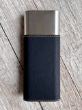 Laserable Leatherette Cigar Case w/Flask: BLACK (engraves gold)