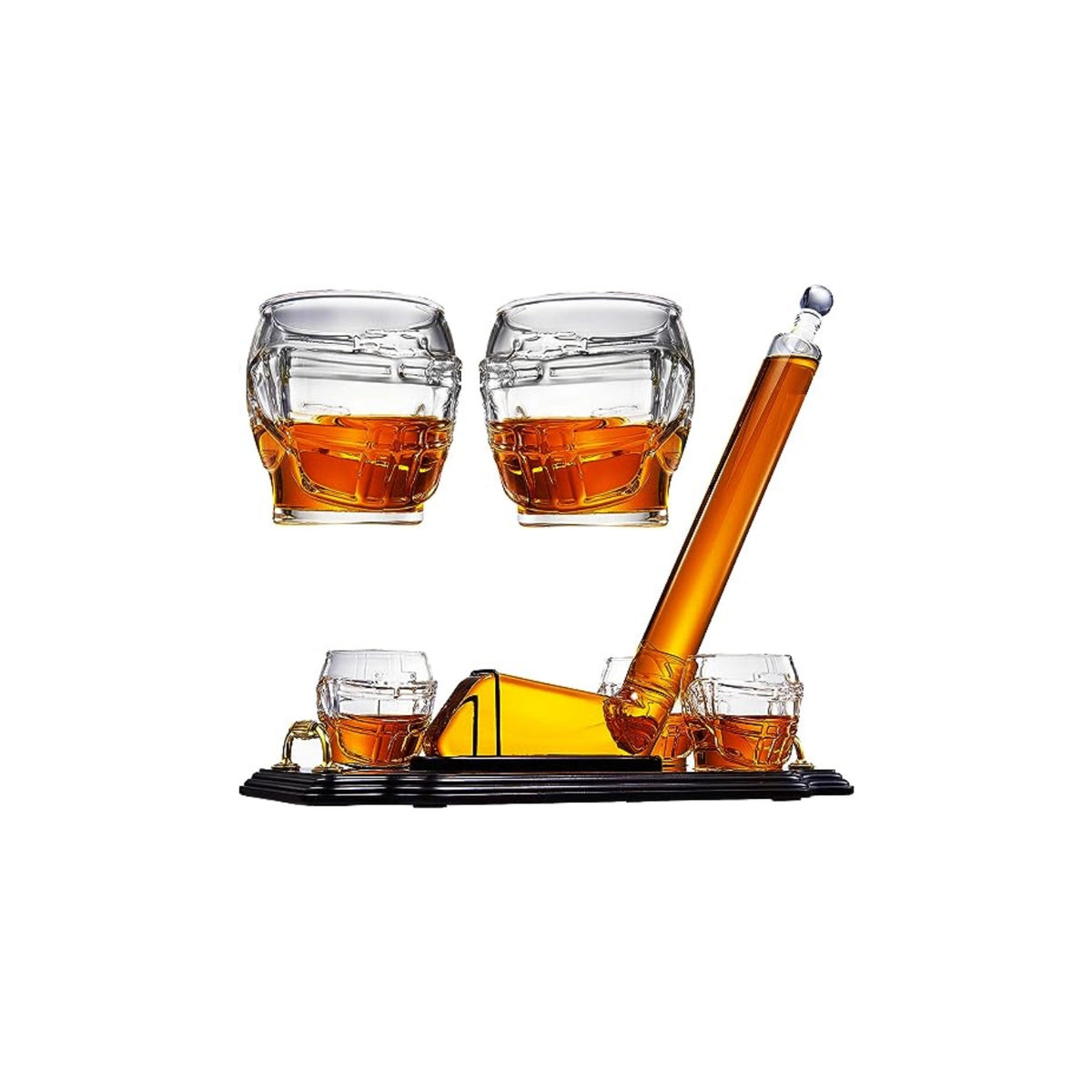 Ice Hockey Whiskey Decanter Set w/ 4 Helmet Whiskey Glasses