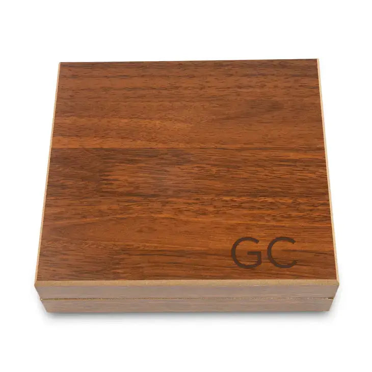 Wood Gift Box & Black Metal Hip Flask Set - Initials