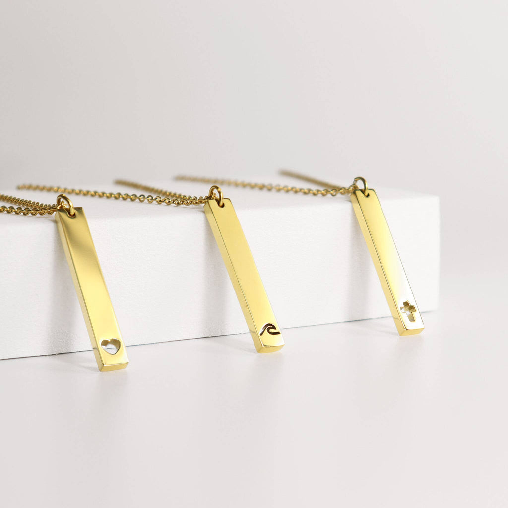 Heart Cutout Vertical Stainless Steel Bar Necklace: Stainless