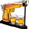 Pistol Gun Decanter Set + 2 Bullet Shot Glasses & Wood Stand