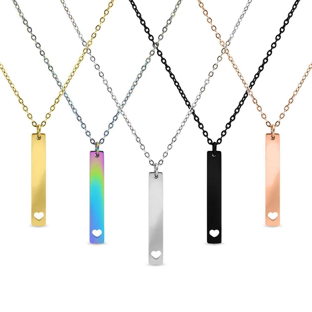 Heart Cutout Vertical Stainless Steel Bar Necklace: Gold