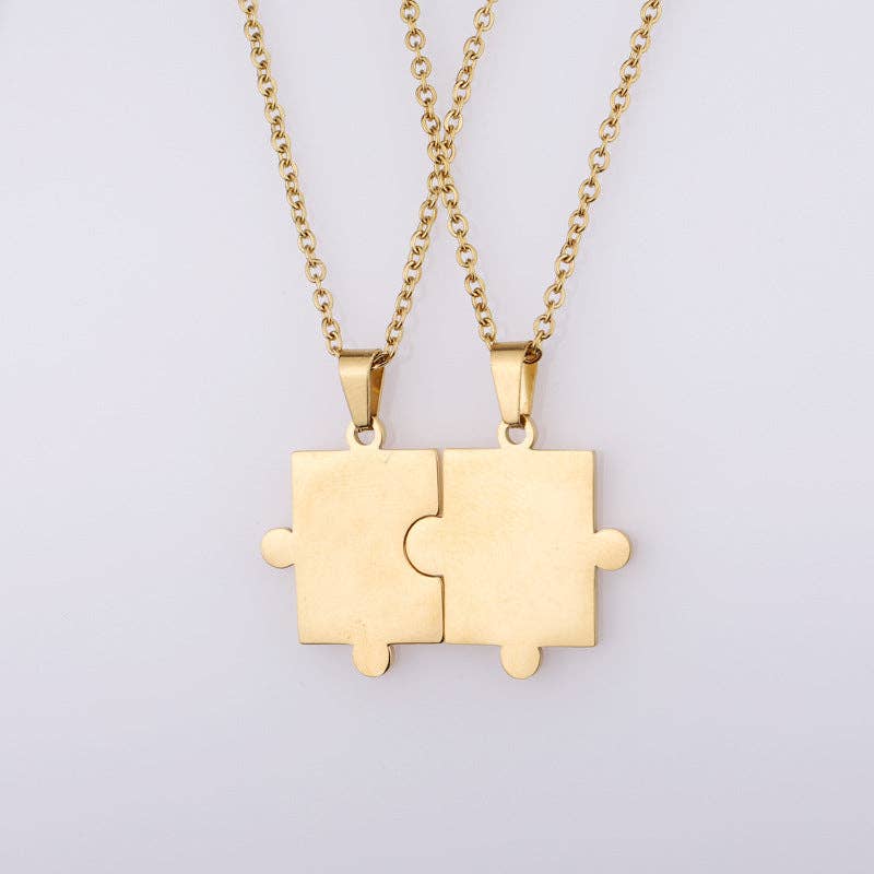 Puzzle Matching Couple Pendant Necklace in Stainless Steel: Silver
