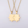 Puzzle Matching Couple Pendant Necklace in Stainless Steel: Gold