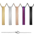 Engravable Large Square 4-Sided Vertical Bar Polished Stainless Steel Necklace: Rainbow