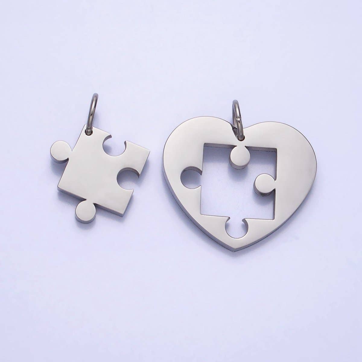 Stainless Steel Puzzle Heart Charm Set in Mixed Metal & Silver | P-927 P-928: Silver
