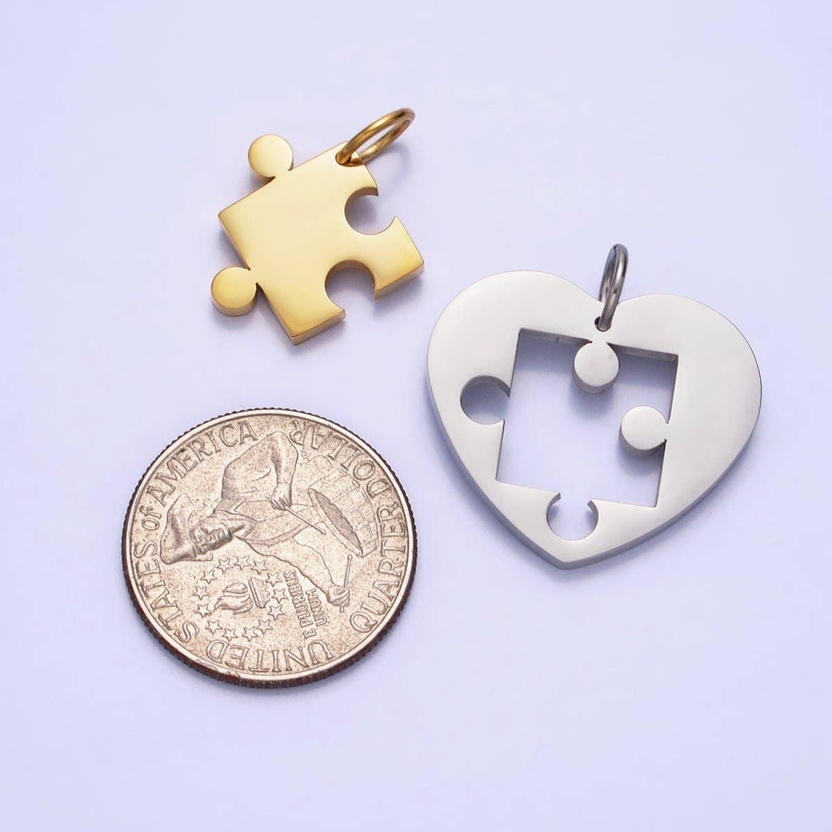 Stainless Steel Puzzle Heart Charm Set in Mixed Metal & Silver | P-927 P-928: Silver