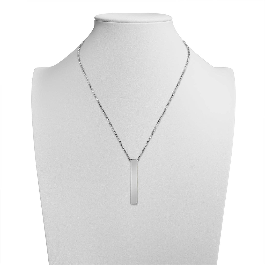 Engravable Large Square 4-Sided Vertical Bar Polished Stainless Steel Necklace: Rainbow