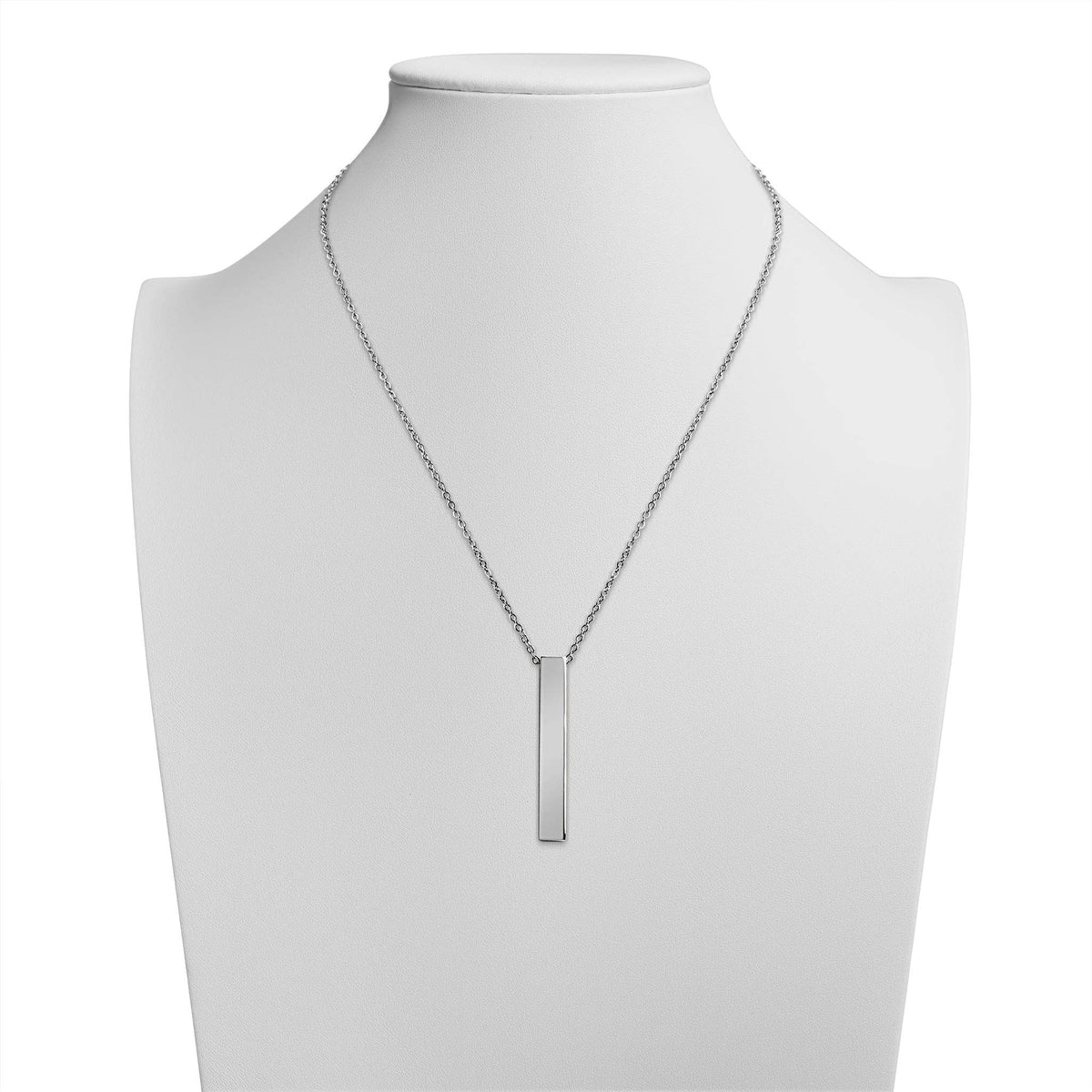 Engravable Large Square 4-Sided Vertical Bar Polished Stainless Steel Necklace: Rainbow