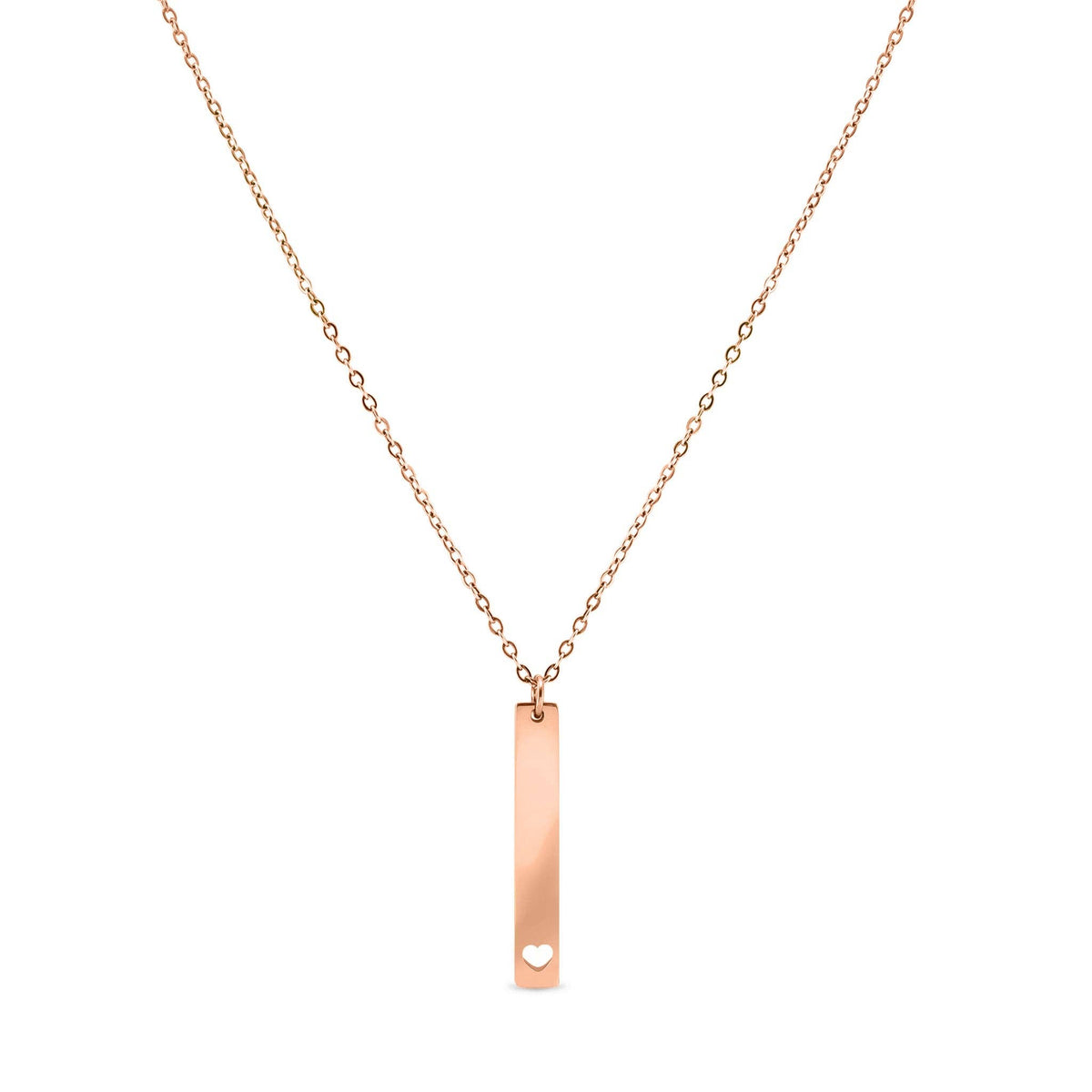 Heart Cutout Vertical Stainless Steel Bar Necklace: Stainless