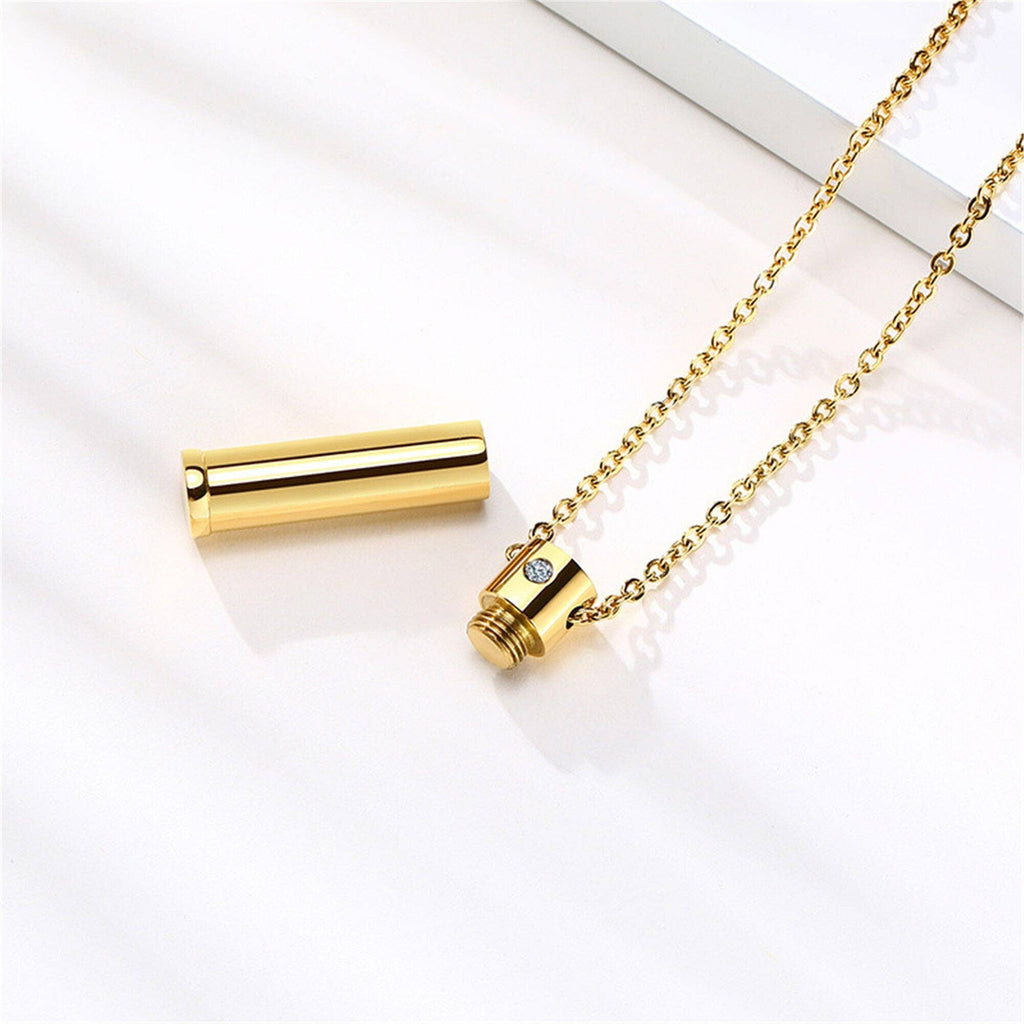Gold Human Ashes Urn Pendant Necklace in Stainless Steel: Silver / No Engrave
