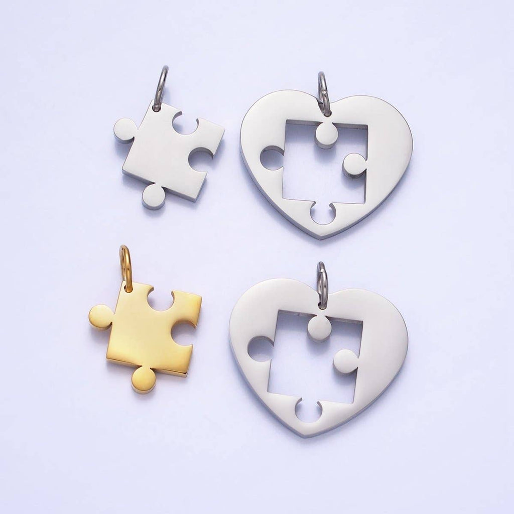 Stainless Steel Puzzle Heart Charm Set in Mixed Metal & Silver | P-927 P-928: Gold
