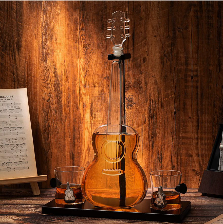 Guitar Whiskey Decanter with 2 Glasses