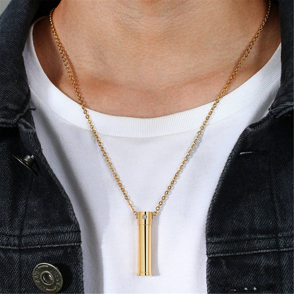 Gold Human Ashes Urn Pendant Necklace in Stainless Steel: Silver / No Engrave