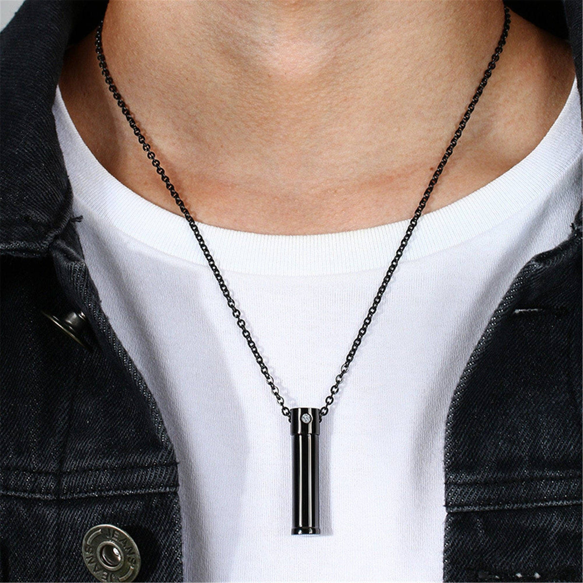 Gold Human Ashes Urn Pendant Necklace in Stainless Steel: Silver / No Engrave
