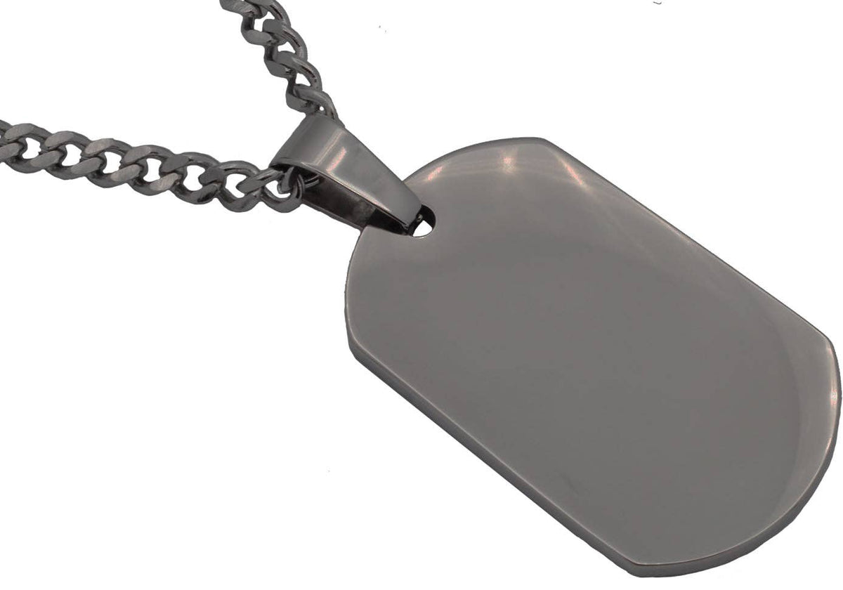 Men's Black Plated Stainless Steel Engravable Dog Tag Pendant Necklace With 24" Black Curb Chain: 24 inches