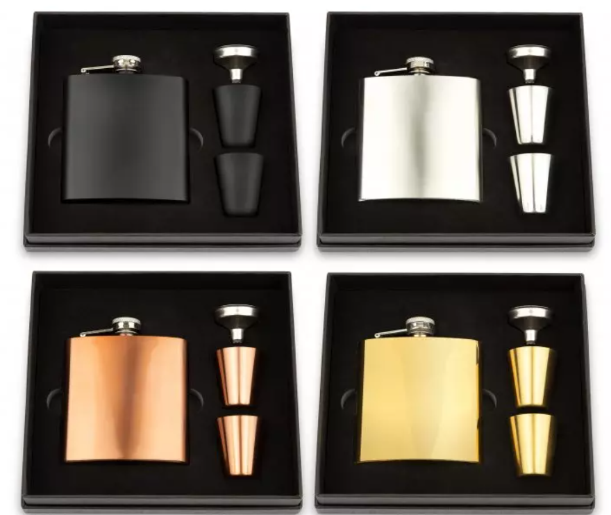 Stainless Steel Hip Flask Gift Box Set - Blank: Silver