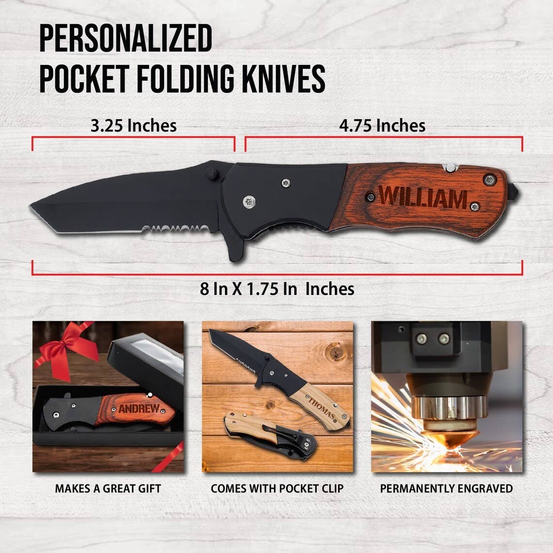 Personalized Mens Knives/ Boyfriend Knives: Sellers Choice / Natural