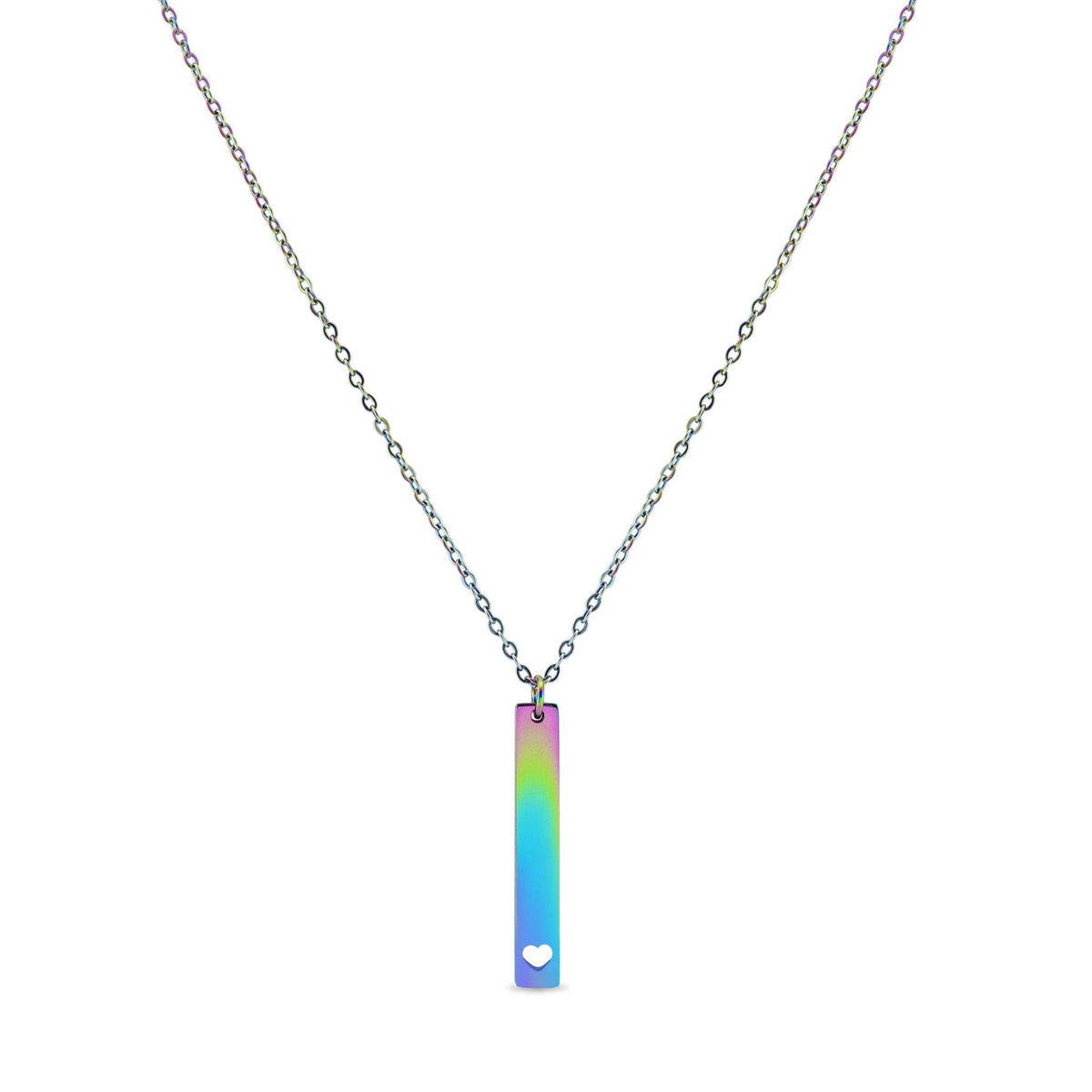 Heart Cutout Vertical Stainless Steel Bar Necklace: Stainless