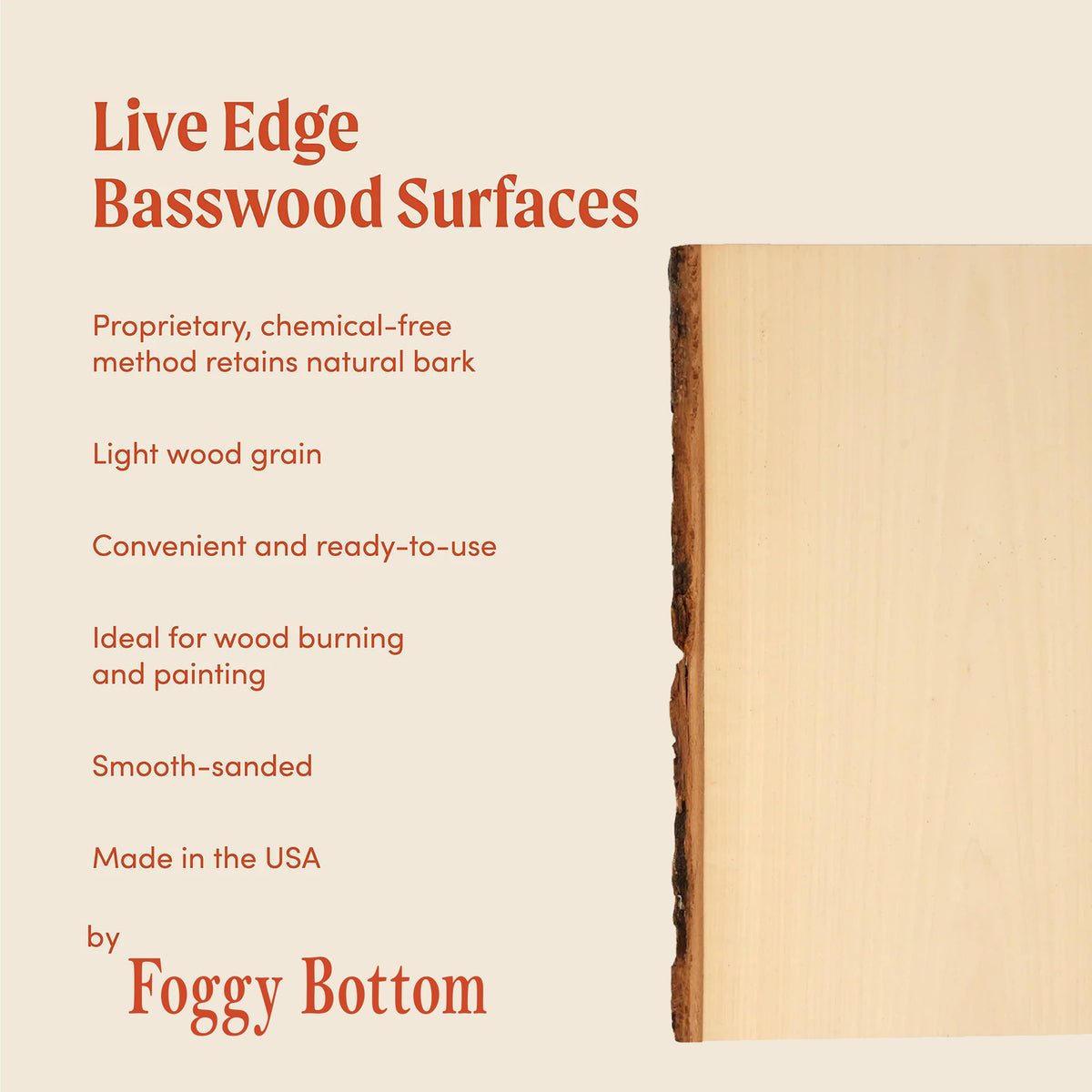 Premium Basswood Bark Live Edge Plank, Small