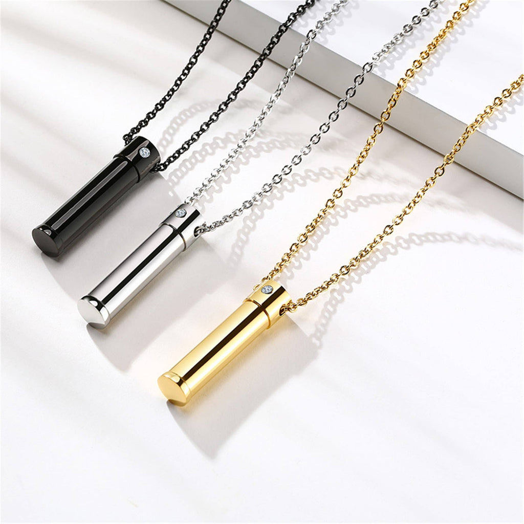 Gold Human Ashes Urn Pendant Necklace in Stainless Steel: Silver / No Engrave