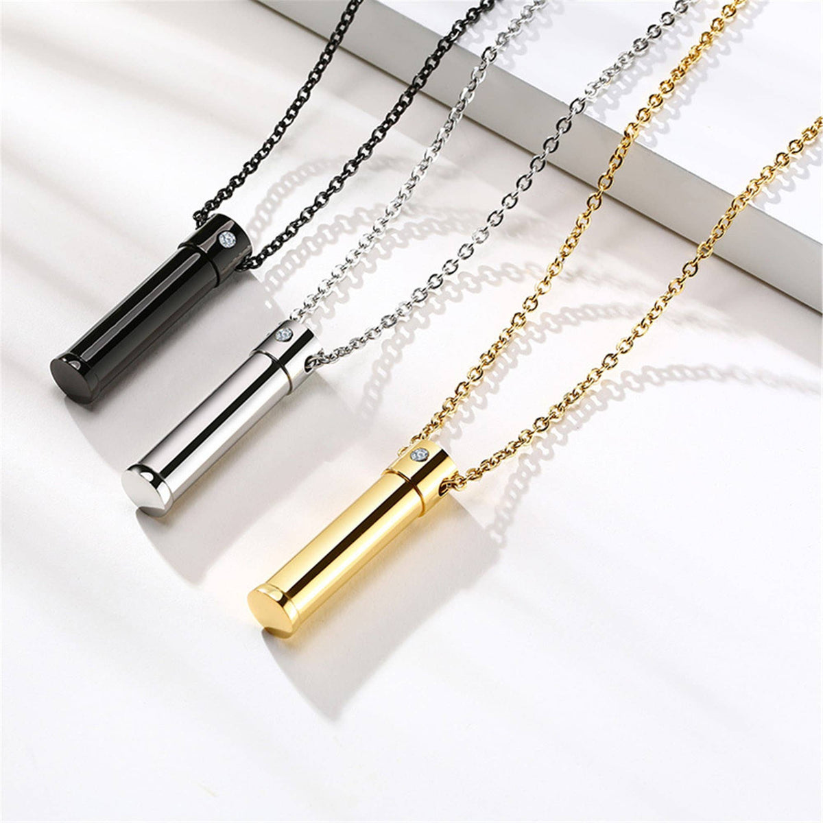 Gold Human Ashes Urn Pendant Necklace in Stainless Steel: Silver / No Engrave