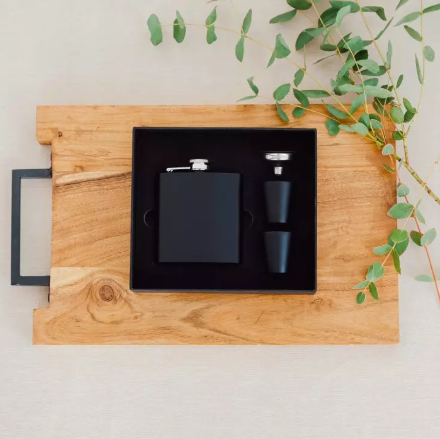 Stainless Steel Hip Flask Gift Box Set - Blank: Black