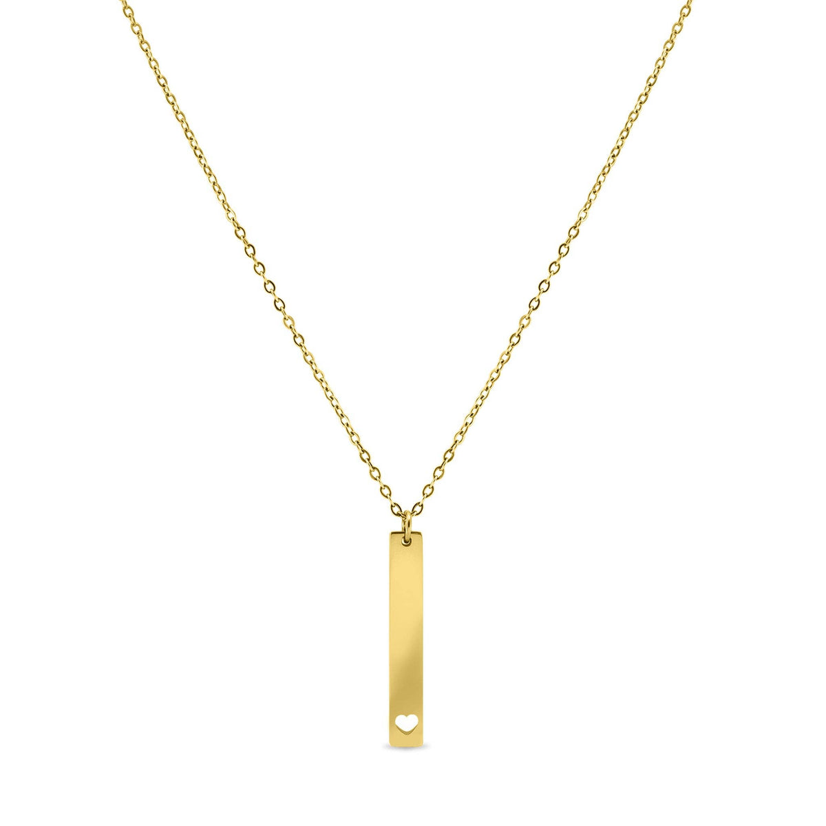 Engravable Heart Cutout Vertical Stainless Steel Bar Necklace: Rainbow