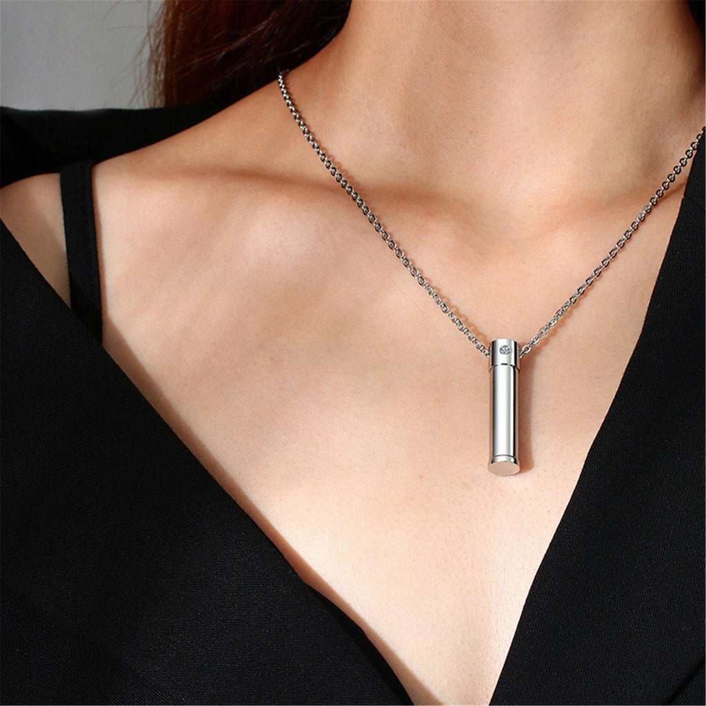 Gold Human Ashes Urn Pendant Necklace in Stainless Steel: Silver / No Engrave