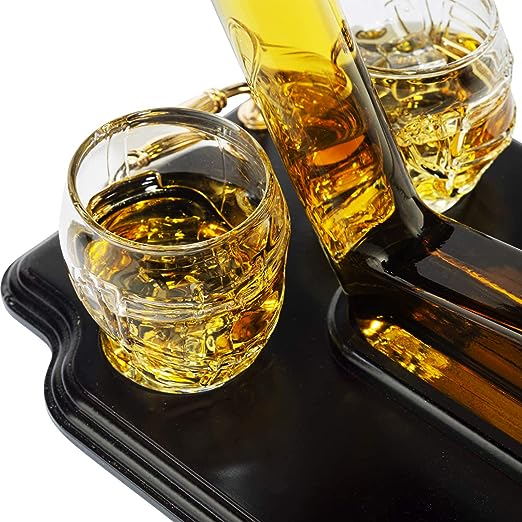 Ice Hockey Whiskey Decanter Set w/ 4 Helmet Whiskey Glasses